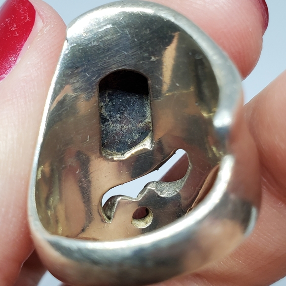 SOLD Modernist Sterling Silver Multicolor Agate Ring - Picture 7 of 11